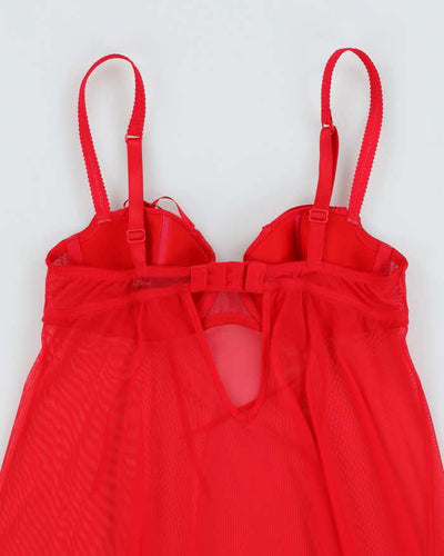 Y2k 00s La Senza Red Mesh Ribbon Cami Top - XS