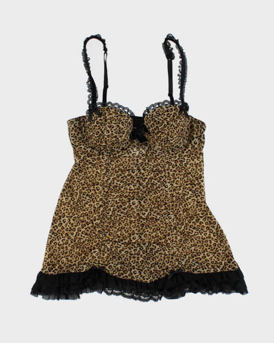 Y2k 00s La Senza Leopard Ruched Lingerie Cami Top - M