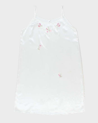 Vintage White Embroidered Silk Slip Dress - XL
