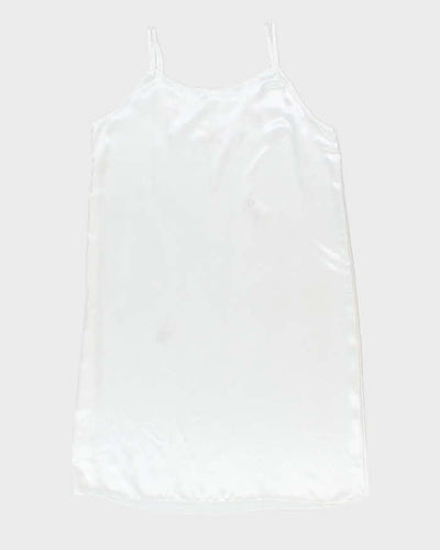 Vintage White Embroidered Silk Slip Dress - XL