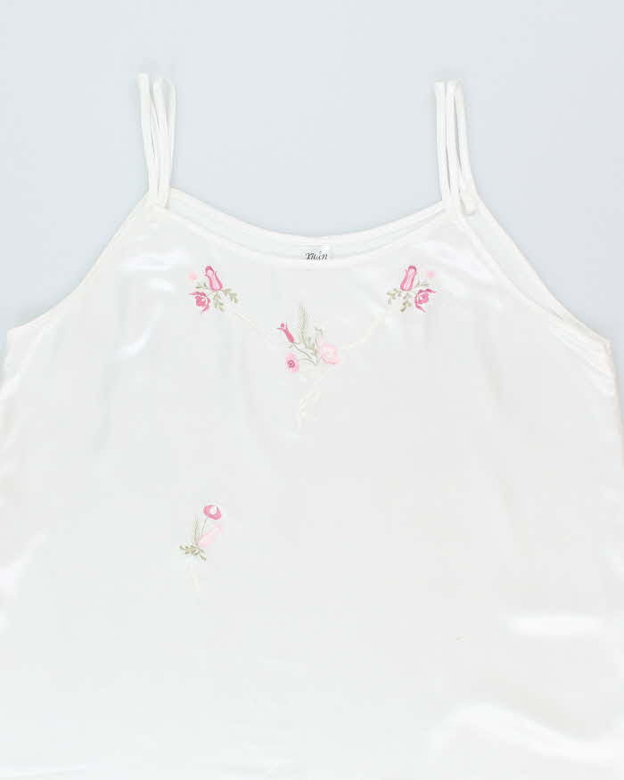 Vintage White Embroidered Silk Slip Dress - XL