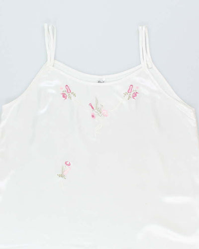 Vintage White Embroidered Silk Slip Dress - XL
