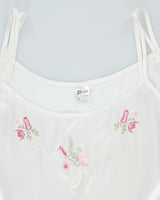 Vintage White Embroidered Silk Slip Dress - XL