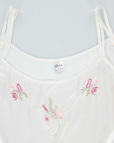Vintage White Embroidered Silk Slip Dress - XL