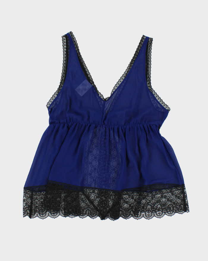 Vintage 90s In Bloom Blue Mesh Cami - L