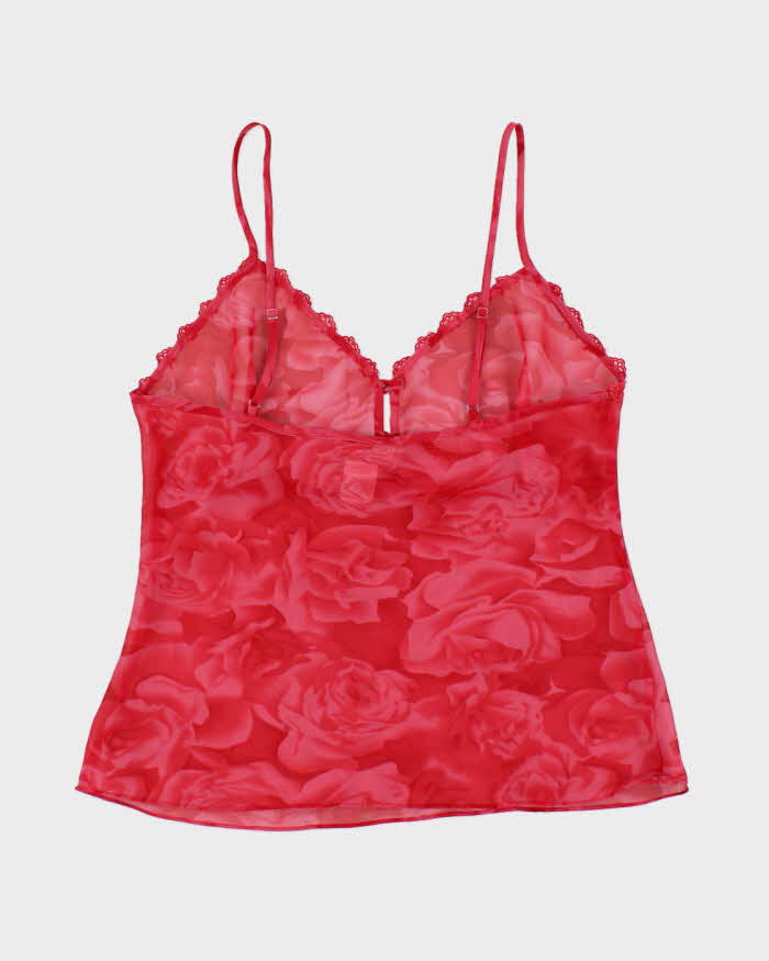 Vintage 90s Pink Rose Print Mesh Cami -S