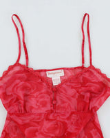 Vintage 90s Pink Rose Print Mesh Cami -S