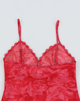Vintage 90s Pink Rose Print Mesh Cami -S