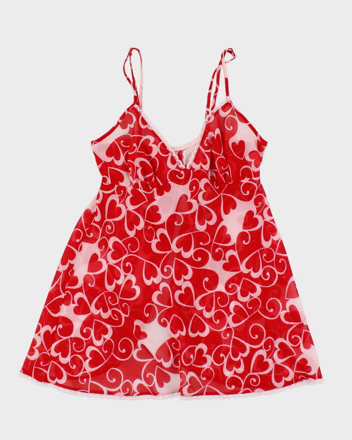 Y2k 00s Heart Print Mesh Cami - S