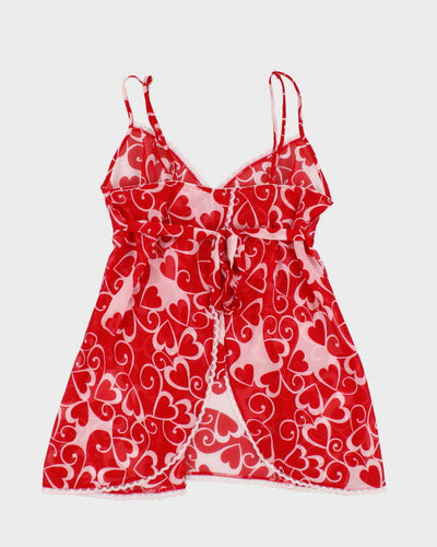 Y2k 00s Heart Print Mesh Cami - S
