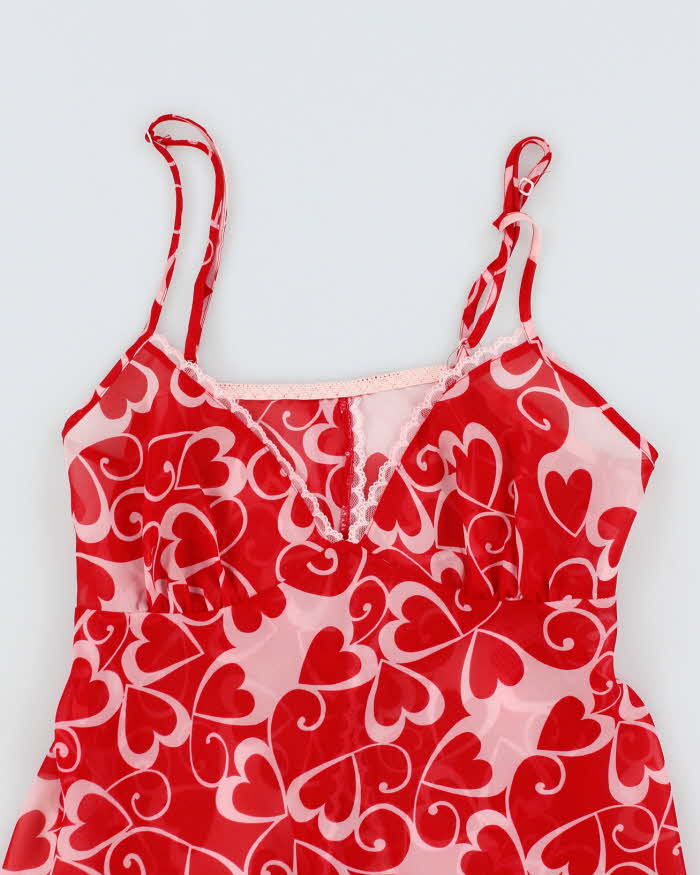 Y2k 00s Heart Print Mesh Cami - S