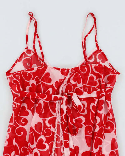 Y2k 00s Heart Print Mesh Cami - S