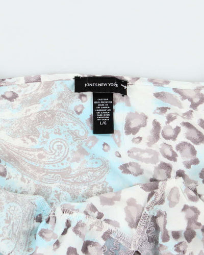 Jones New York Blue and Grey Snow Leopard Print - L