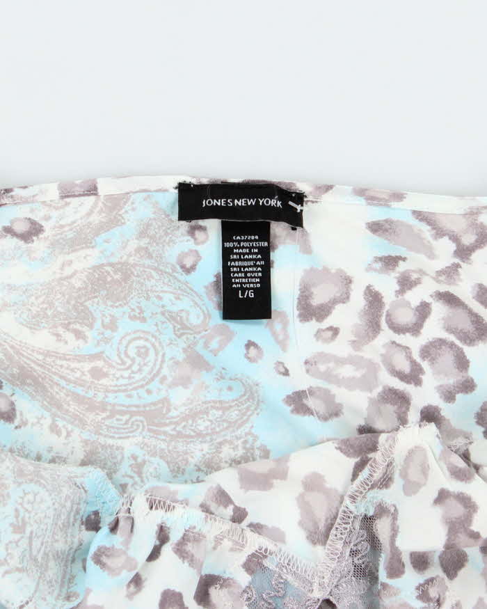 Jones New York Blue and Grey Snow Leopard Print - L
