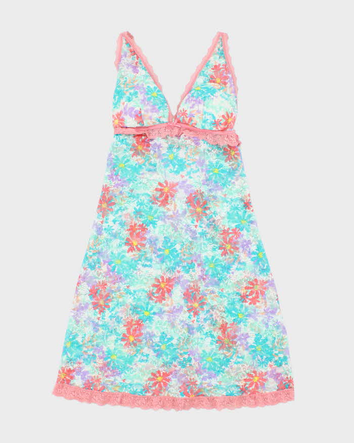 La Vie En Rose Turquiose and Pink Stretchy Slip - S