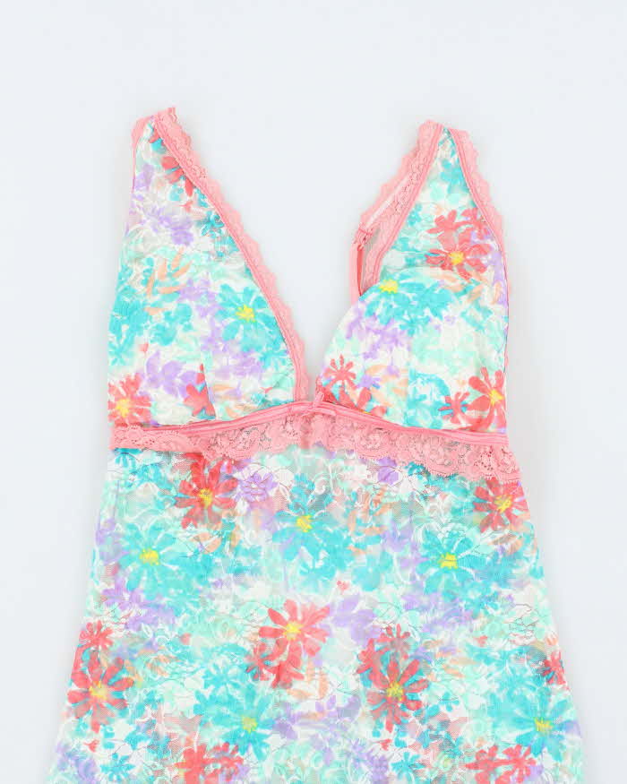 La Vie En Rose Turquiose and Pink Stretchy Slip - S
