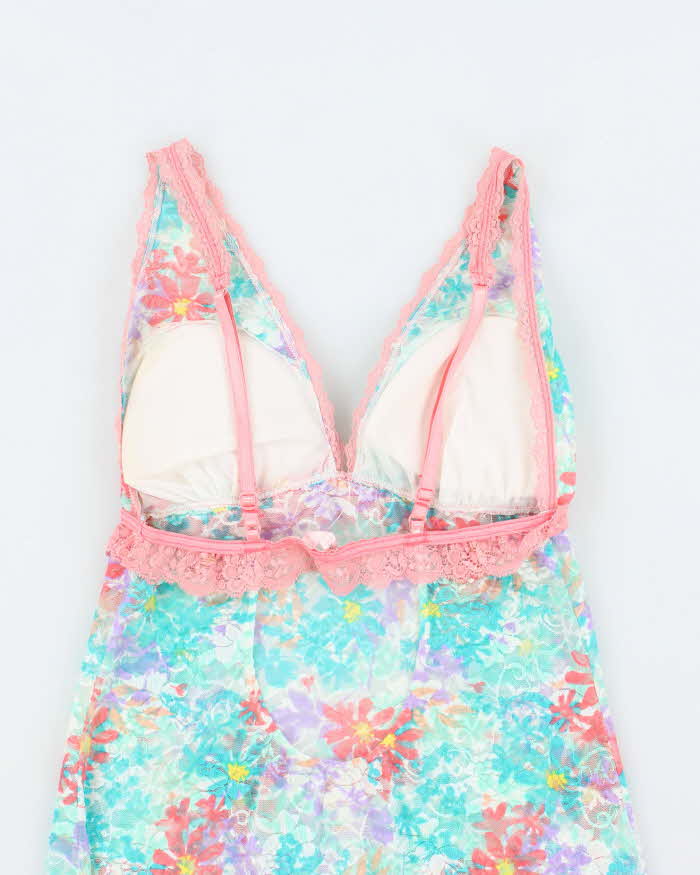 La Vie En Rose Turquiose and Pink Stretchy Slip - S
