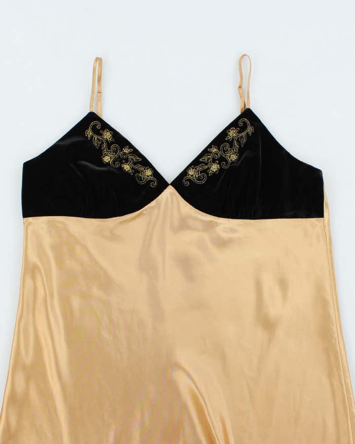 Morgan Taylor 1990s Black Velvet and Gold Slip - XL