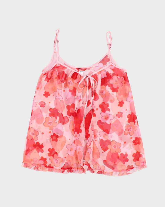 Silk and Satin Pink Floral Lingerie Camisole - M