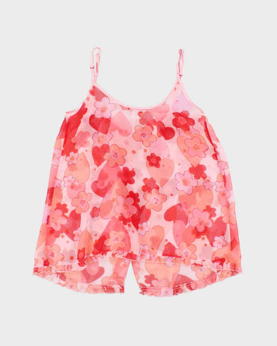 Silk and Satin Pink Floral Lingerie Camisole - M