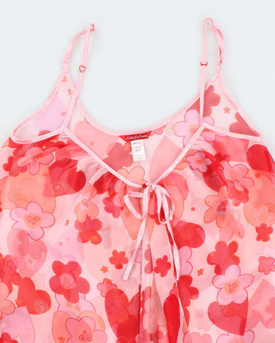 Silk and Satin Pink Floral Lingerie Camisole - M