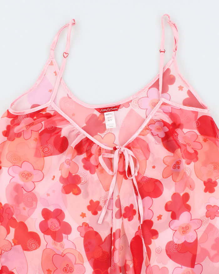 Silk and Satin Pink Floral Lingerie Camisole - M