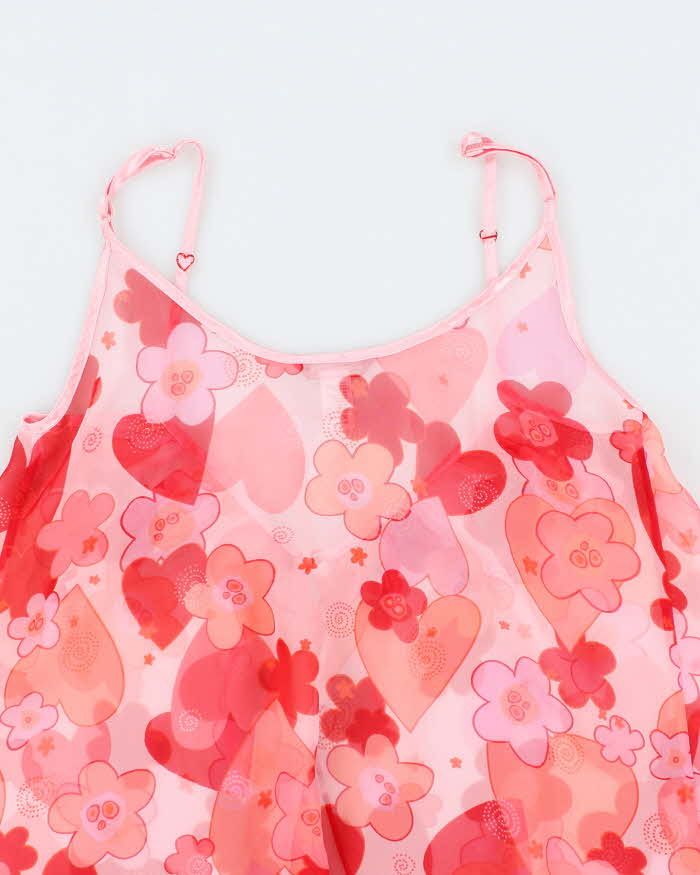 Silk and Satin Pink Floral Lingerie Camisole - M