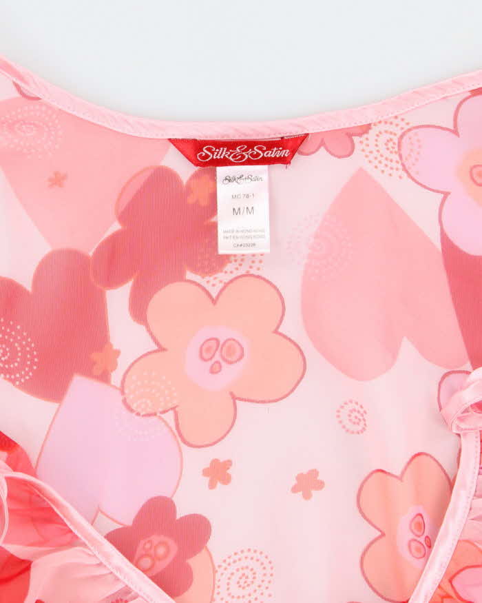 Silk and Satin Pink Floral Lingerie Camisole - M