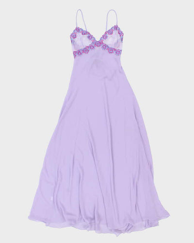 Vintage 1990s Gardenia Lingerie Lilac Purple Sheer Embroidered Maxi Slip - S