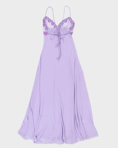 Vintage 1990s Gardenia Lingerie Lilac Purple Sheer Embroidered Maxi Slip - S