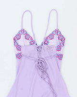 Vintage 1990s Gardenia Lingerie Lilac Purple Sheer Embroidered Maxi Slip - S