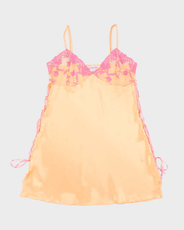 La Vie En Rose Sherbet Orange Satin Side Tie Slip - M
