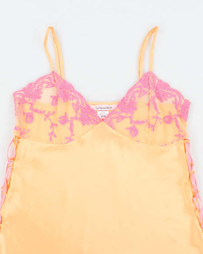 La Vie En Rose Sherbet Orange Satin Side Tie Slip - M