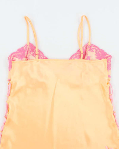 La Vie En Rose Sherbet Orange Satin Side Tie Slip - M