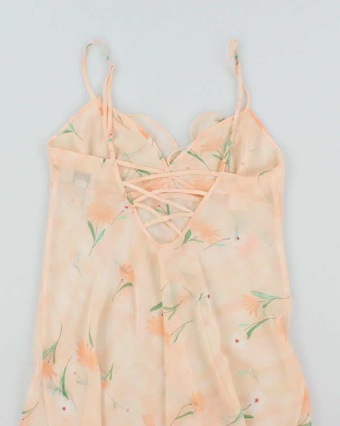La Senza Peach Pink Floral Sheer Slip - M