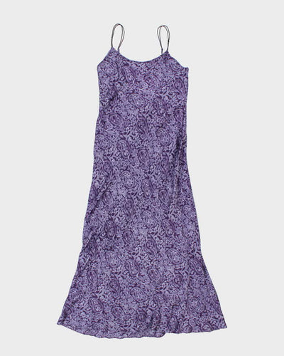 Vintage 1990s Silk and Satin 100% Silk Purple Print Maxi Slip - S