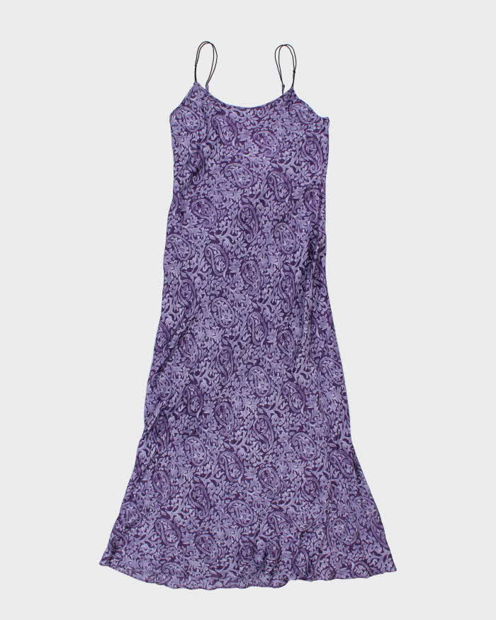 Vintage 1990s Silk and Satin 100% Silk Purple Print Maxi Slip - S