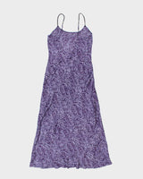 Vintage 1990s Silk and Satin 100% Silk Purple Print Maxi Slip - S