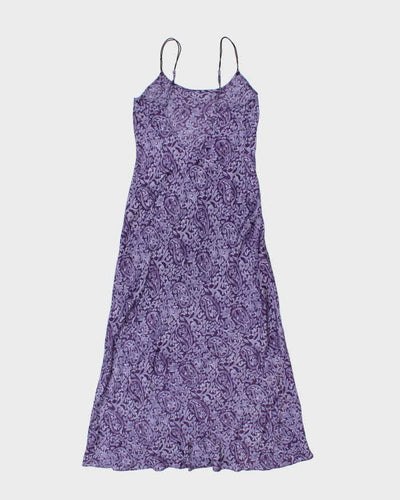 Vintage 1990s Silk and Satin 100% Silk Purple Print Maxi Slip - S