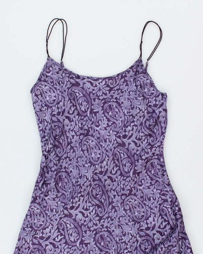 Vintage 1990s Silk and Satin 100% Silk Purple Print Maxi Slip - S