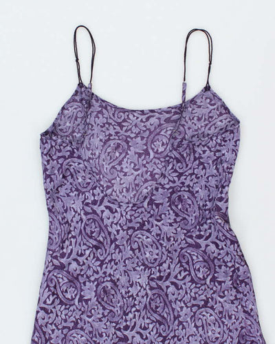 Vintage 1990s Silk and Satin 100% Silk Purple Print Maxi Slip - S