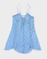 La Vie En Rose Periwinkle Blue Sheer Lace Stretchy Slip - M