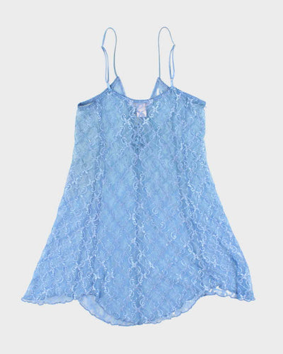 La Vie En Rose Periwinkle Blue Sheer Lace Stretchy Slip - M
