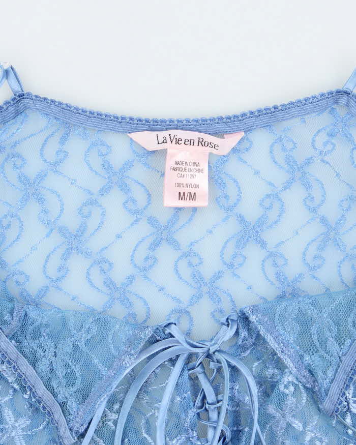 La Vie En Rose Periwinkle Blue Sheer Lace Stretchy Slip - M