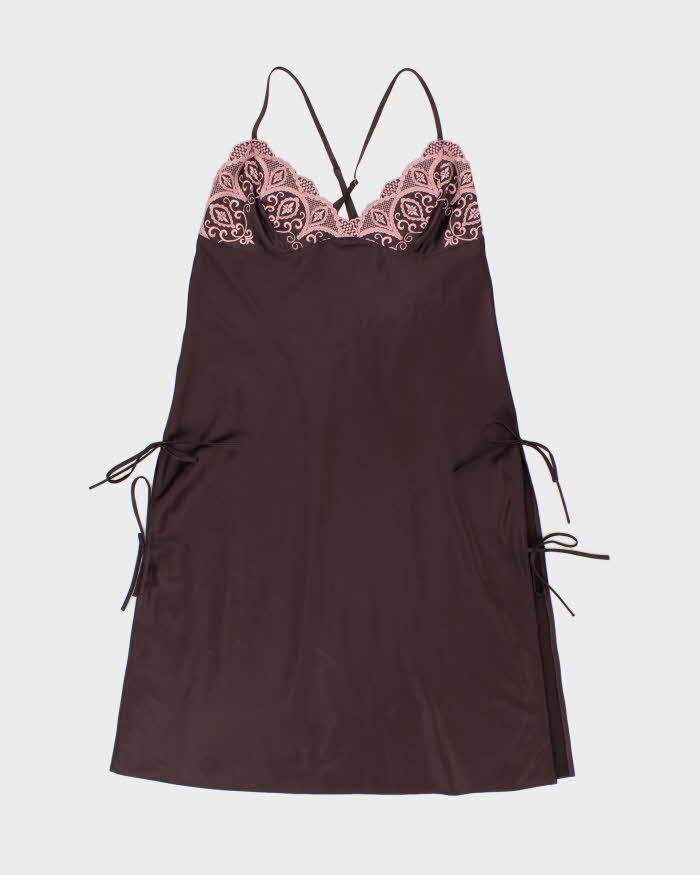 Vintage 1990s Barbara Thick Dark Chocolate Brown Designer Slip - L