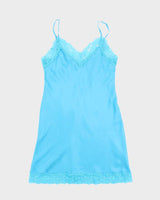 Intimissimi Bright Turquoise 100% Silk Cerulean Blue Satin Slip - XS