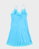 Intimissimi Bright Turquoise 100% Silk Cerulean Blue Satin Slip - XS