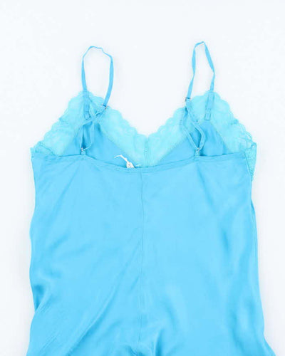 Intimissimi Bright Turquoise 100% Silk Cerulean Blue Satin Slip - XS