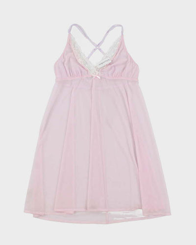 Y2k 00s La Vie En Rose Deadstock Pink Mesh Slip Dress - S