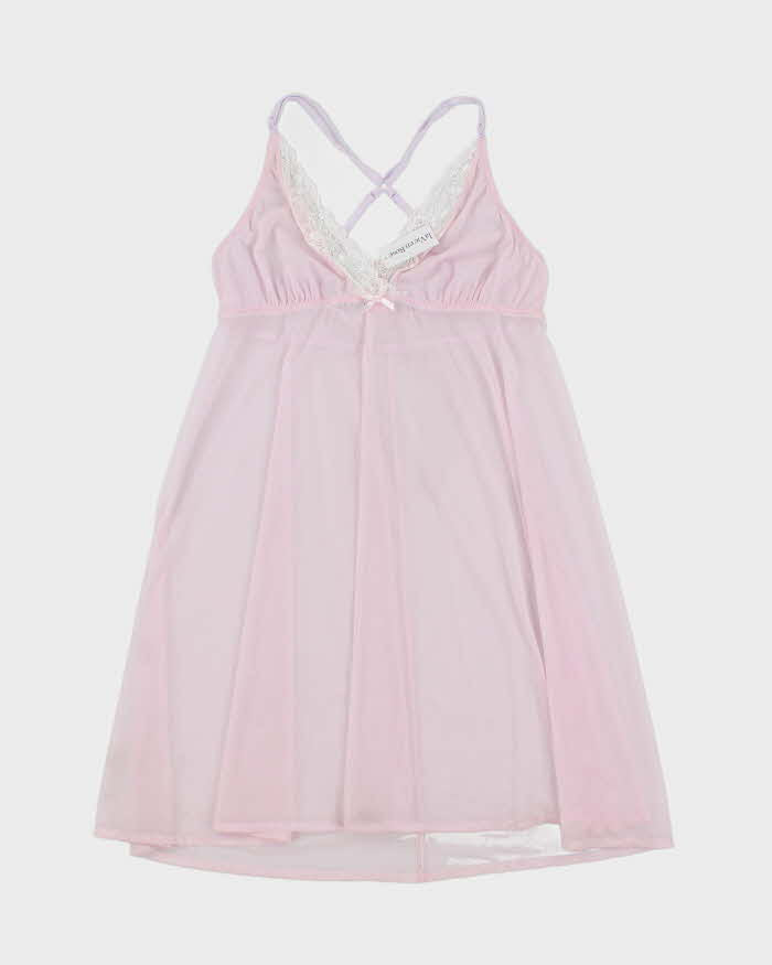Y2k 00s La Vie En Rose Deadstock Pink Mesh Slip Dress - S